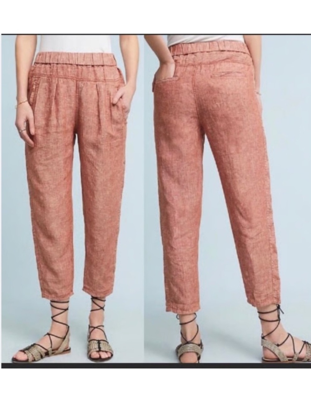 HEI HEI Anthropologie  Women’s Elastic-Waist Linen Blend Pants in Red